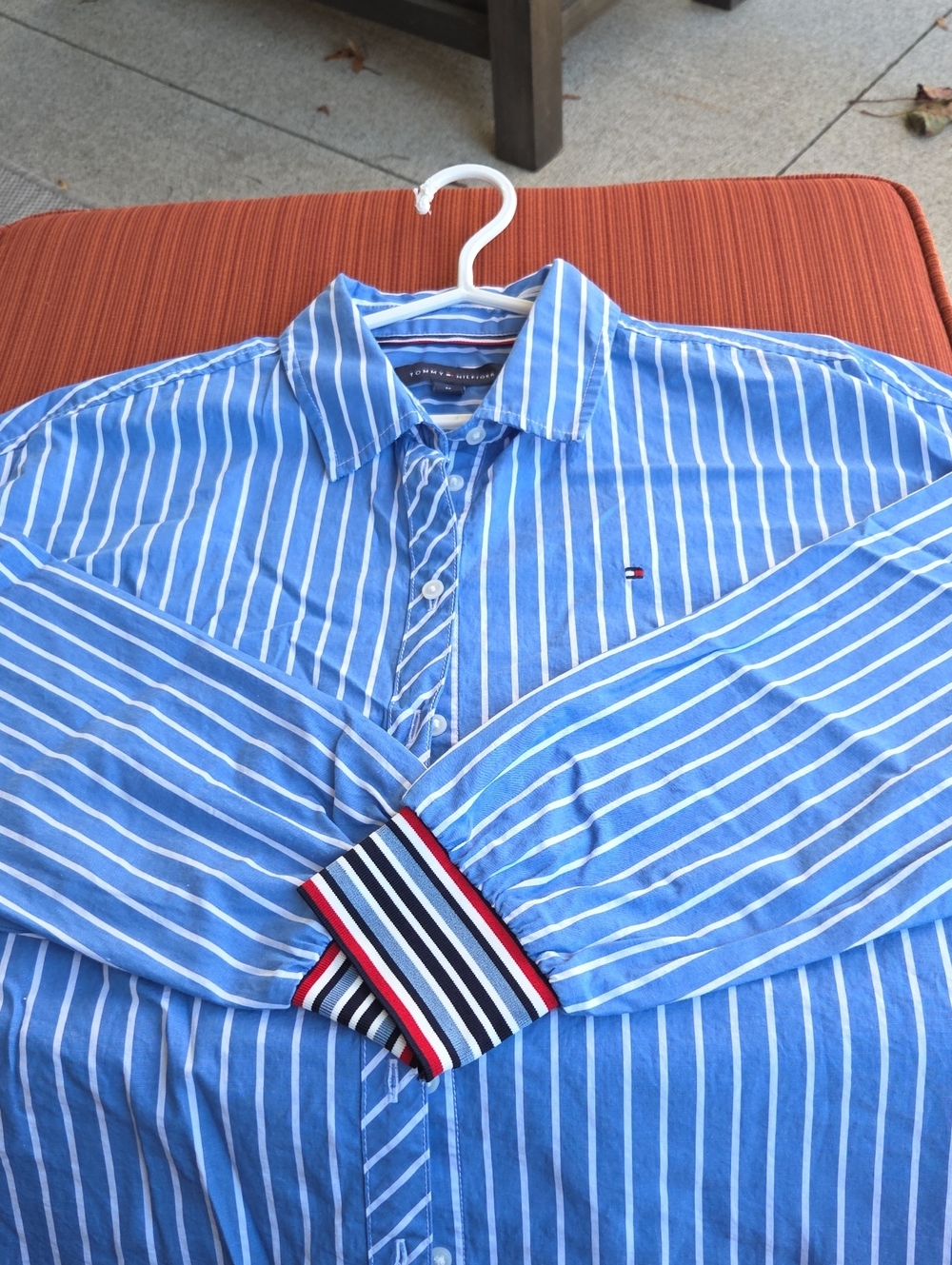 Tommy Hilfiger Light Blue and White Striped Button-Down Shirt